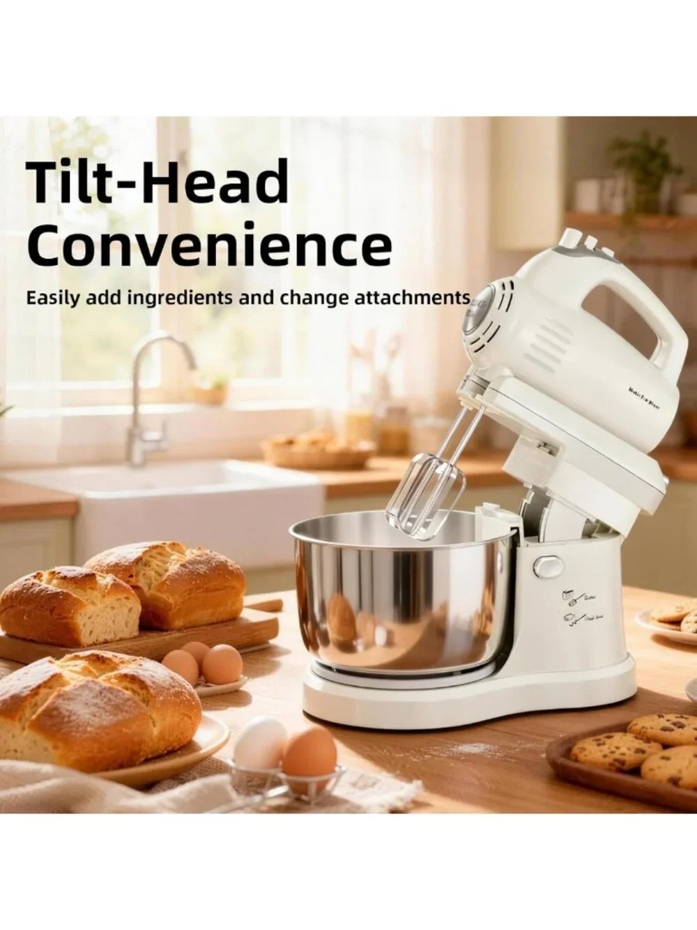 2-in-1 Electric Stand Mixer 3.2QT with Auto-Rotating Bowl & 5-Speed Turbo for
